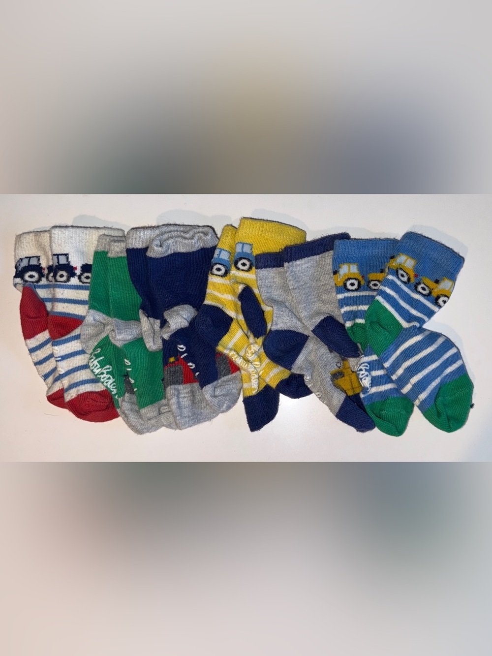 Bundle of Baby Boden socks 6-12 months tractors and stripes